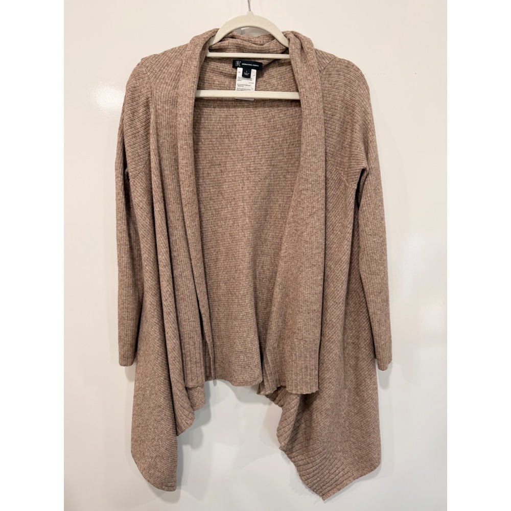 INC International Concepts Tan Ribbed Knit Waterfall Open Front Cardigan L